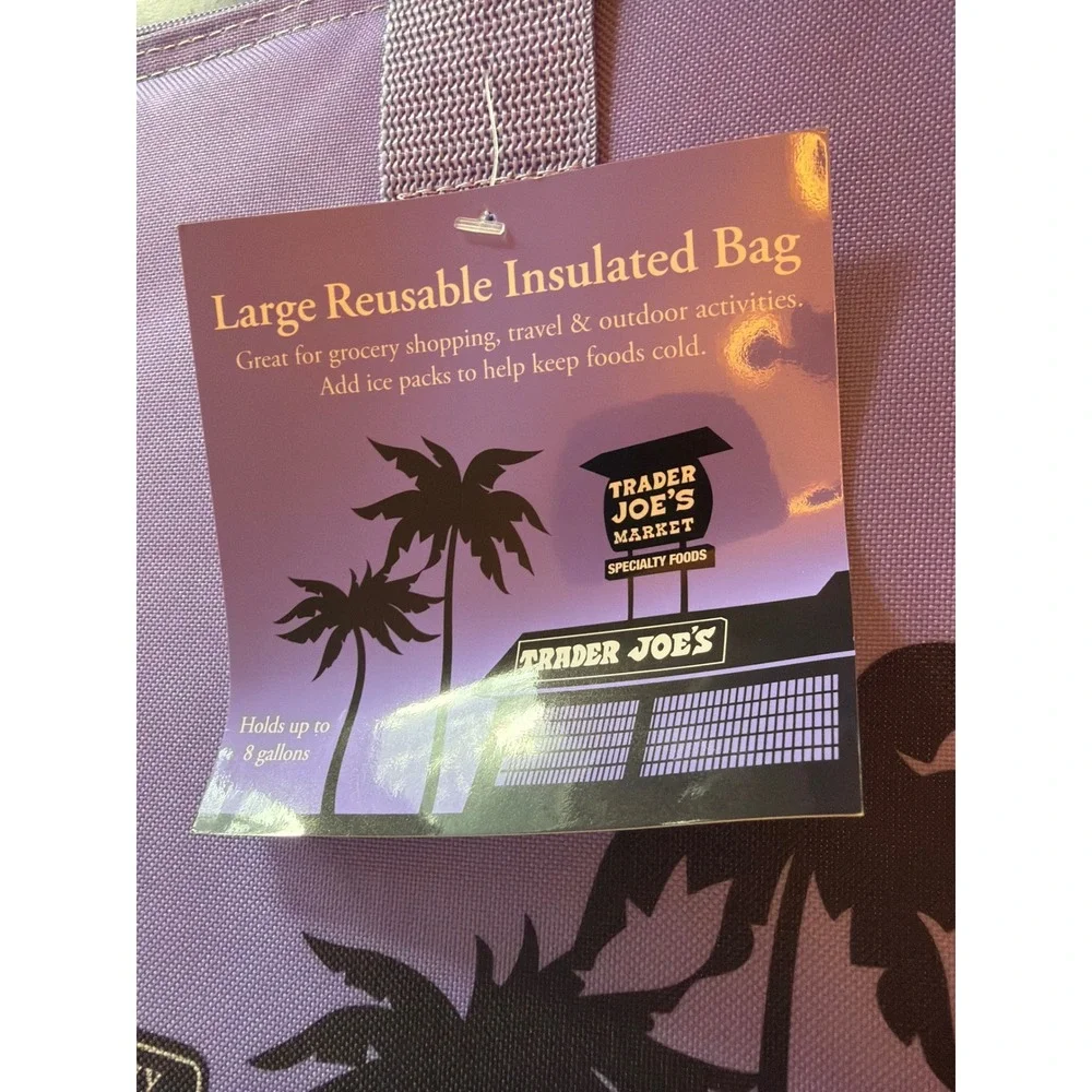 Trader Joe's Insulated Bag Purple Large Reusable 8 Gallon Pasadena 1967 Retro
